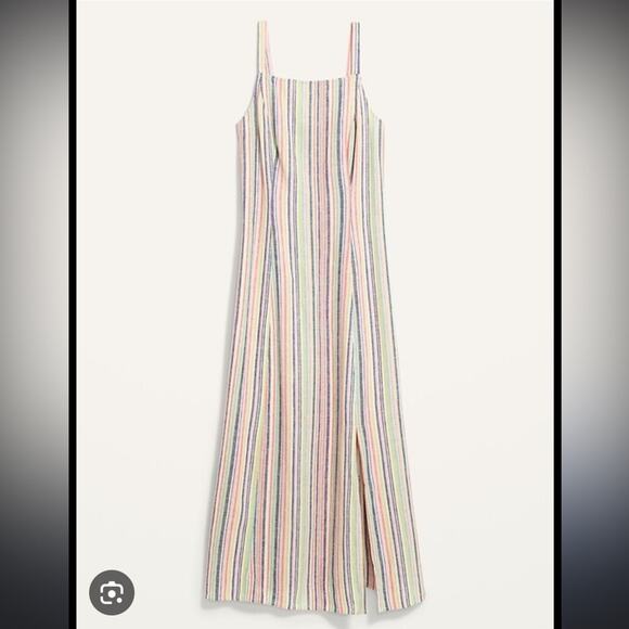 Old Navy Multi Stripe Sleeveless Linen Blend Shift Maxi Dress Size XL Tall - Picture 4 of 15